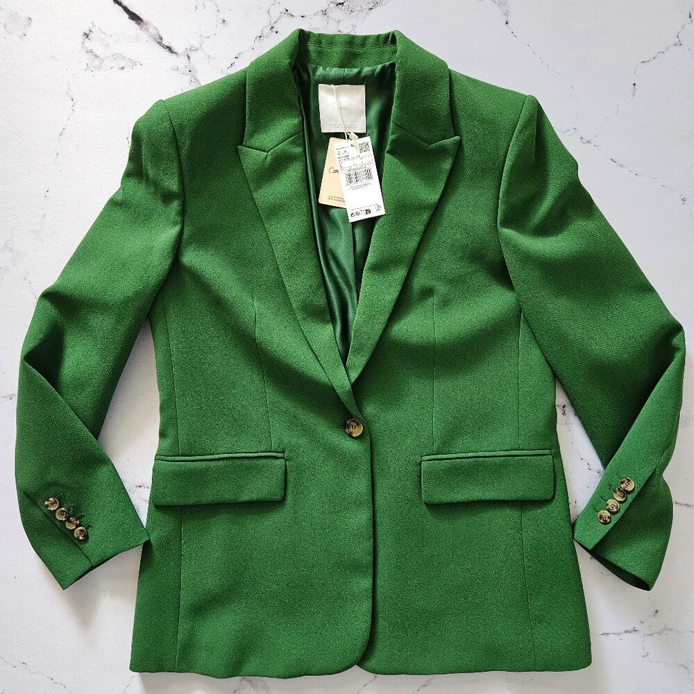 Mango Women's Suit Blazer With Buttons, L, Green, NWT